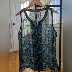 Banana Republic Geometric Sheer Blouse - Blue, Black & Teal